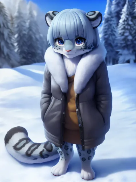 uploaded on e621, (kemono, anime anthro, anime furry), (female anthro snow leopard), young adult, gorgeous, photo model, ultra cute face, innocent face, playful, snout, soft and fluffy fur, (detailed fluffy fur texture:1.1), realistic fur, fur simulation, ...