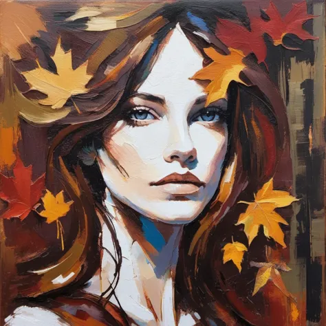 (Abstract) sketch of a woman in the fall season, oil on canvas,  brxpalvin, <lora:barpalvin_juggerX_xl_1_wocap_merger_84_91_06_04-brxpalvin:1>