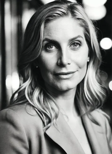 a black and white photo of a woman with long hair