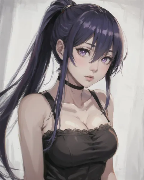 <lora:taimanin6In1_taimaninv1:0.8>, masterpiece, best quality, high quality, highres, absurdres, 1girl, solo, upper body, looking at viewer, rinko, very long hair, blue hair, hair between eyes, high ponytail, sidelocks, purple eyes