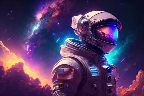 portriat of an astronaut suit in space, by clrs, colorful nebula in the background