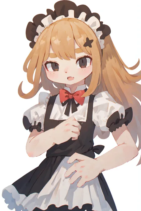 anime girl with long hair and a bow tie in a maid outfit