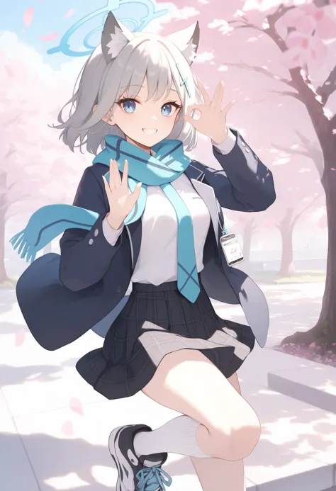 anime girl in a school uniform with a cat ears and a scarf