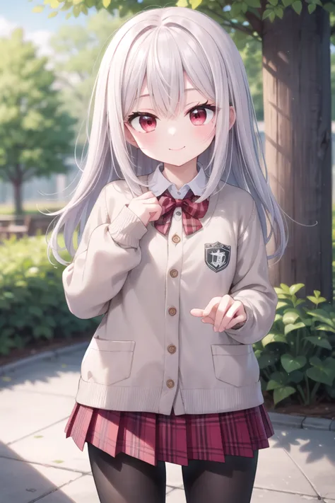 anime girl with long white hair and a school uniform