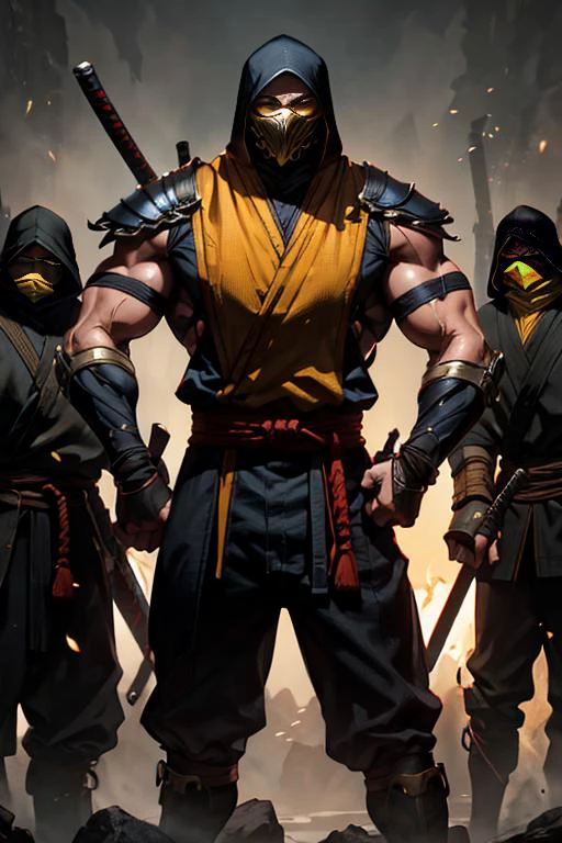 1man, mkscorpion man with group of ninjas, 