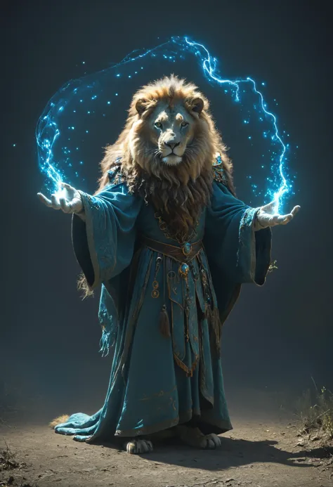 (anthropomorphic Lion:1.3) warlock casting a spell, <lora:NicolaSamori:0.8>, <lora:great_lighting:0.8> great lighting, refractio...