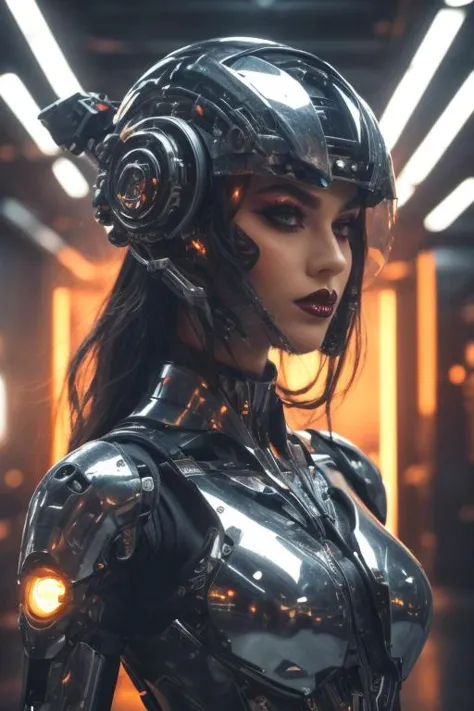 (非常详细:1.3) , 響鳴_泰科特, mecha female cyborg with 黑暗的-colored glossy armor sexy bodysuit, 黑色长发, 带有机械面罩的头饰, 防弹衣元素, HDR, 次表面散射, 辛烷值渲染, 8千, 黑暗的, 明暗对比, 低调, zavy-rlight, 拉尔阿普科特维斯, dvr-lnds-sdxl, 