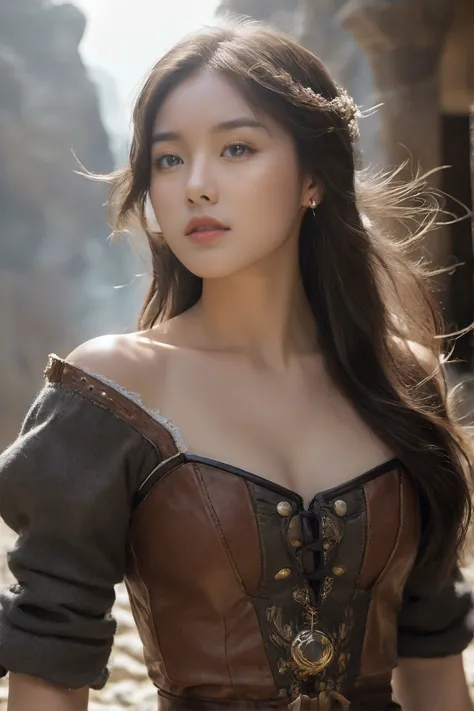 best quality, masterpiece, highres, (best detail:1.4), (photorealistic:1.4), 
film photo of a charming  Chinese leogirl, Sherry Tylers, 24yo,(small breasts:1.4), elegant poses, random composition, random angle of view,
She exudes a rebellious aura, with her long, flowing hair and eyes that sparkle with defiance. Dressed in a blend of rugged leather and elegant fabrics, she appears both dangerous and alluring. In her hand, a symbol of her strength and skill. The background is a misty landscape, suggesting an epic journey. The lighting is dramatic, casting shadows that add to the mystery and intensity of the scene. The overall mood is one of adventure, romance, and a hint of danger, break Beautiful female bandit, solo, (slim:1.2), (perfect anatomy), Rebellious aura, Long flowing hair, Sparkling defiant eyes, Rugged leather attire, Elegant fabric, Finely crafted sword, Mysterious forest, Misty landscape, Dramatic lighting, Shadowy ambiance, Adventure and romance, Hint of danger, extremely delicate and beautiful Ecuadorian girl, Resilient warrior, Unyielding courage, Fierce resolve, Steadfast defiance, Bold defiance, Tenacious fighter, Empowered bravery, Warrior spirit, middle earth, Alchemist Mixing together volatile chemicals to create powerful explosives, Phenom, Tall, Narrow Hips, Round Face, Fair Skin, White Hair, Hazel Eyes, Wide Nose, Pouty Lips, Sharp Chin, Shoulder-Length Hair, Wavy Hair, Fauxhawk, soft breasts, Dangle earrings, terracotta gloss lipstick, A sprawling castle, perched high on a rocky cliff overlooking the sea, Tolkien, break armor, belt, boots, cape, cloak, corset, fingerless gloves, fire, gauntlets, gloves, hood, hooded cloak, jewelry, knife, lantern, mask, midriff, mole, mole under mouth, mouth mask, navel, necklace, pouch, scar, weapon, Ethereal Fortress of the Elven King, Terracotta, Incandescent Outdoor Lamps, Wall Washing, 
an amazing play of light and shadow on the skin,  (realistic skin texture:1.2), (freckles, moles:0.3), film grain,
detailed skin, <lora:[XL]Overlighting:1.2> , (sunlight exposure:1.6), (sunlight through the hair:1.6), exposed shoulders, <lora:[XL]polyhedron_all_sdxl-000004:0.5> , perfect eyes, skin blemish, detailed skin,  <lora:[XL]xxmix0731girl:0.9> , xxmixgirl,
ultra highres, sharpness texture, High detail RAW Photo, detailed face, shallow depth of field, dslr, film grain, Fujifilm XT3,