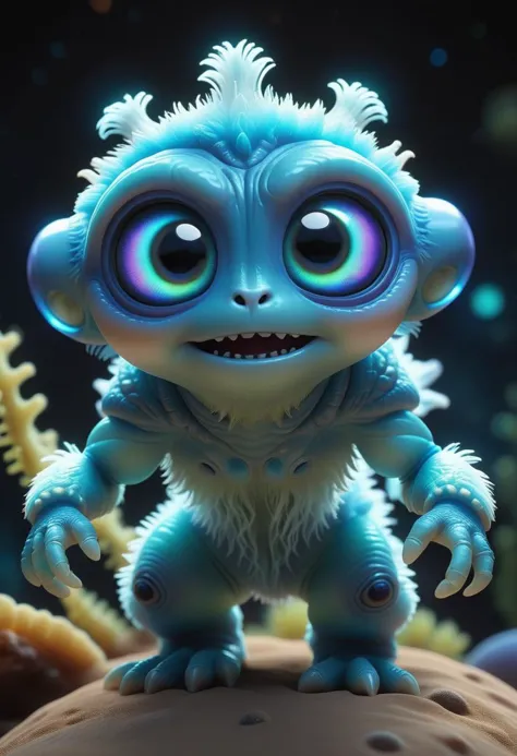 pixar character ,pixar style,  astrobiology, a cute alien creature, furry, iridescent bioluminesence, (best quality), (masterpie...