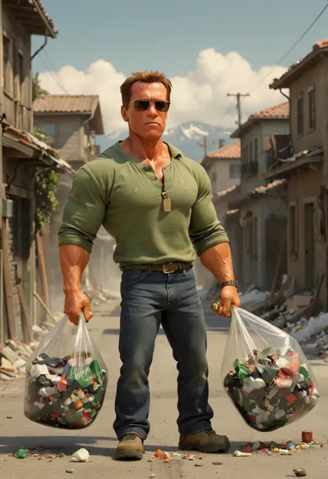 <lora:Arnold Schwarzenegger 90s - (Trigger is Arnold Person):1> (Pixar Animation Studios:1.5) Arnold person taking out the trash...
