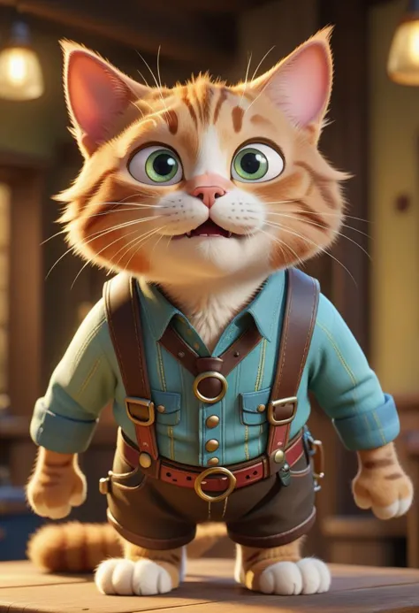 pixar character ,pixar style, Cat wearing Lederhosen ,
 detailed face
(best quality), (masterpiece), (best lighting), (high deta...