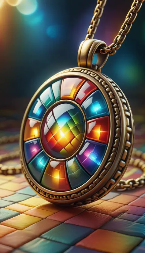<lora:Colorful_Checker_SDXL:0.8> mad_colorful_checkers , macro photo, sparkling magical fantasy magical necklace,  light shines ...
