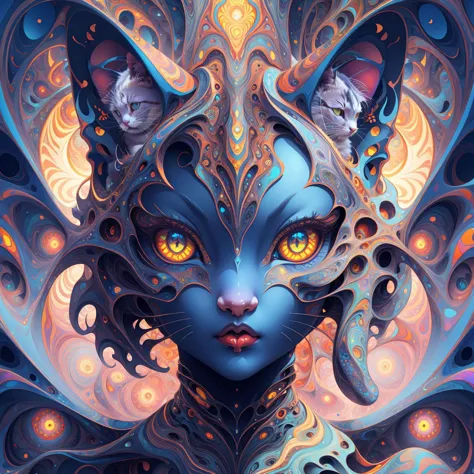 cat girl, tessellated,  topographic style, psychedelic, highly detailed, sharp focus, fractal, <lora:butterfly:0.6>, <lora:t3xtn...