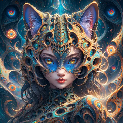 cat girl, tessellated,  topographic style, psychedelic, highly detailed, sharp focus, fractal, <lora:butterfly:0.6>, <lora:t3xtn...