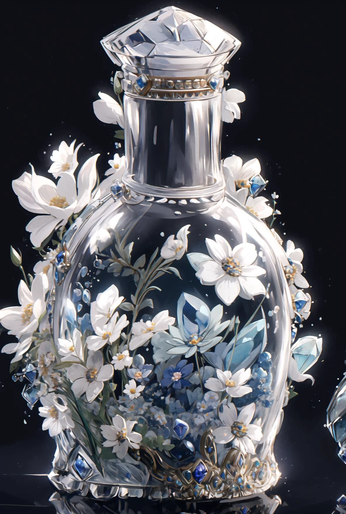 テーブルの上に花の入ったガラスの花瓶がある - SeaArt AI