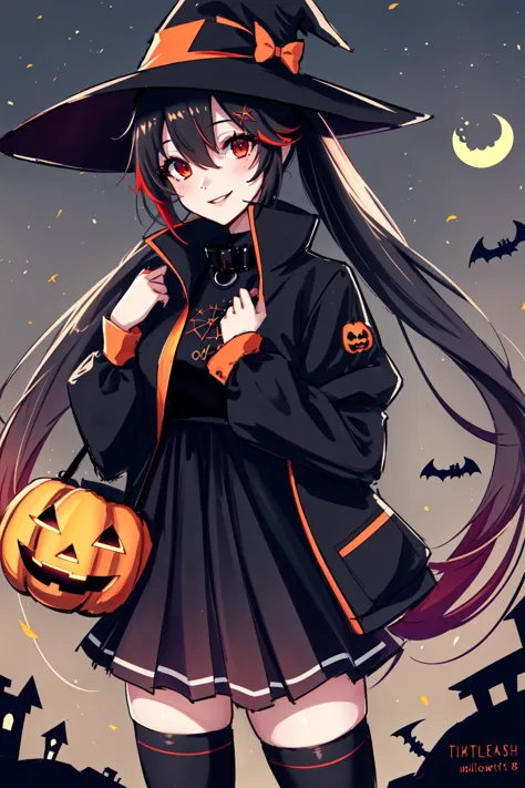 a girl in a witch costume holding a pumpkin