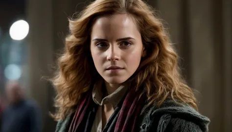 cinematic film still ((ohwx woman)) as hermione granger, professionally retouched, realistic, smooth face, perfect eyes, symmetrical, full body shot, wide angle, sharp focus, 8 k high definition, insanely detailed, intricate, elegant, art by artgerm<lora:watson_lora_v2_128:1> . shallow depth of field, vignette, highly detailed, high budget, bokeh, cinemascope, moody, epic, gorgeous, film grain, grainy