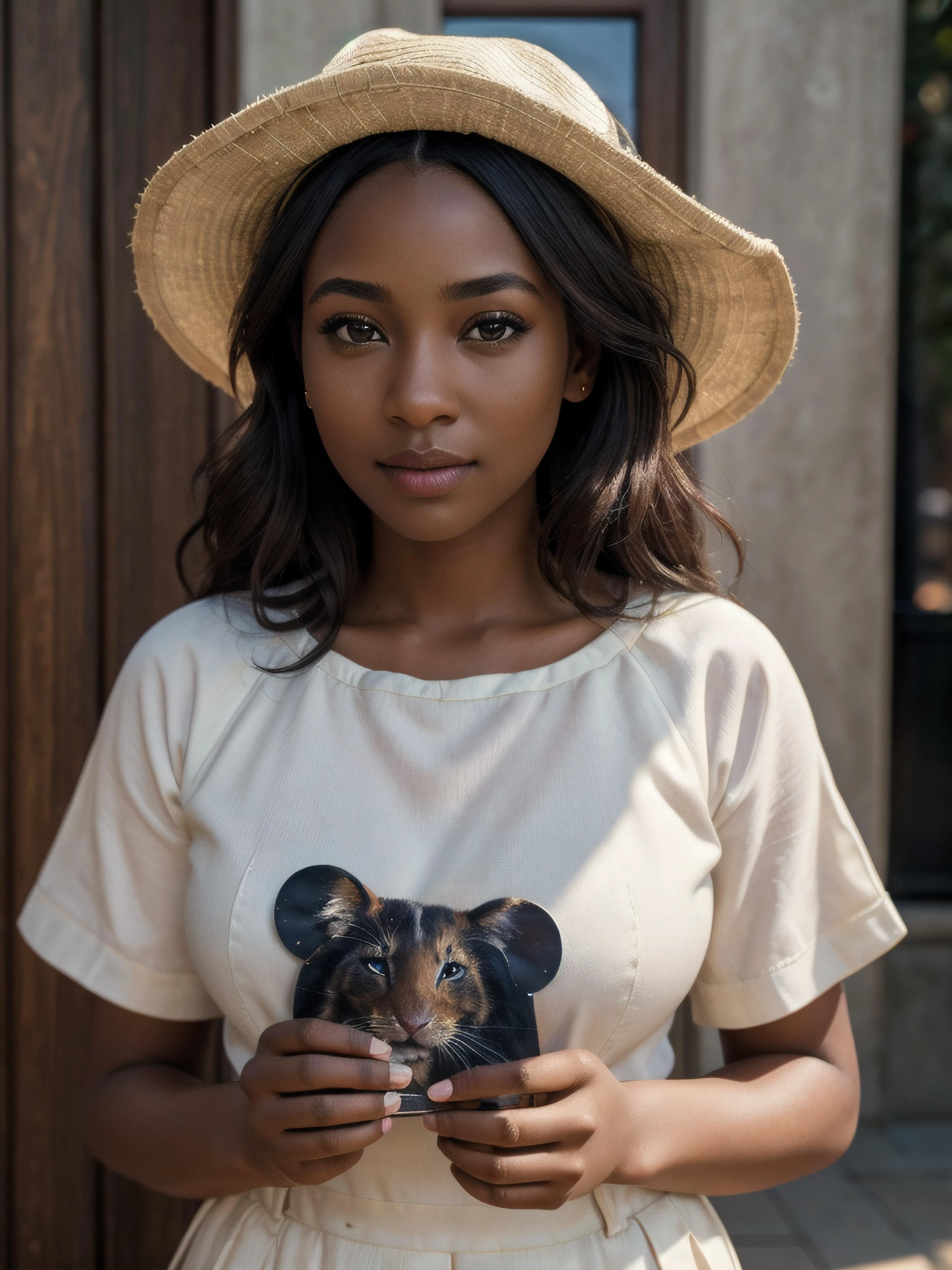 Hyperrealistic art of stunning image of a cute adorable happy Mouse with a hat holding a letter for you, doorstep OverallDetail BREAK
girl , (establishing shot:1.5), ethiopia, skin color ebony tone of skin (face:Triangular Oblong Face, Deep-Set Eyes, [eye color blue], Nose with an Acquiline Curve Shape, soft lip contours, round cheeks, round chin) dark blonde, (ultra detailed eyes and face)dramatic, (masterpiece, best quality, high quality), hyperdetailed, highres, intricate detail, HDR, 8k, sharp focus, detailed background, extremely detailed face eyes lips nose, perfect hands, realistic eyes, detailed skin texture, subsurface scattering, realistic, temple, dark, photorealistic,, Extremely high-resolution details, photographic, realism pushed to extreme, fine texture, incredibly lifelike