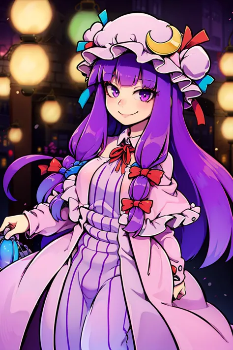 <lora:the_other_half_style:0.8>,
patchouli knowledge, 1girl, dress, (purple hair, purple eyes:1), long hair, mob cap, crescent h...