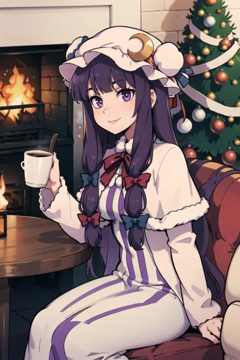 ((Christmas theme, Christmas, Christmas tree ):1.1),
patchouli knowledge, 1girl, dress, (purple hair, purple eyes:1), long hair,...