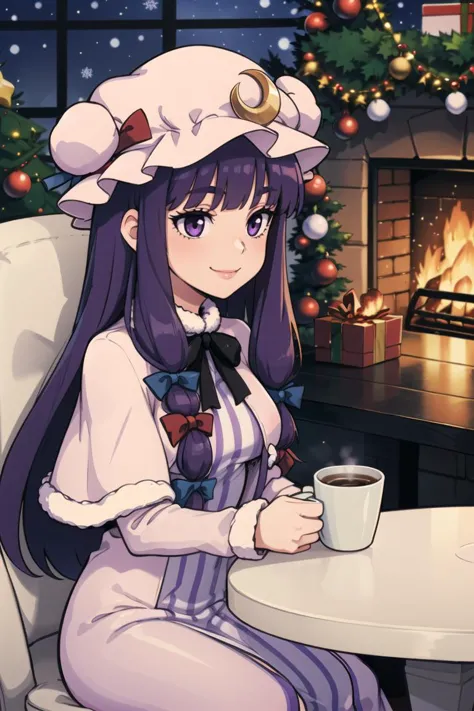 ((Christmas theme, Christmas, Christmas tree ):1.1),
patchouli knowledge, 1girl, dress, (purple hair, purple eyes:1), long hair,...