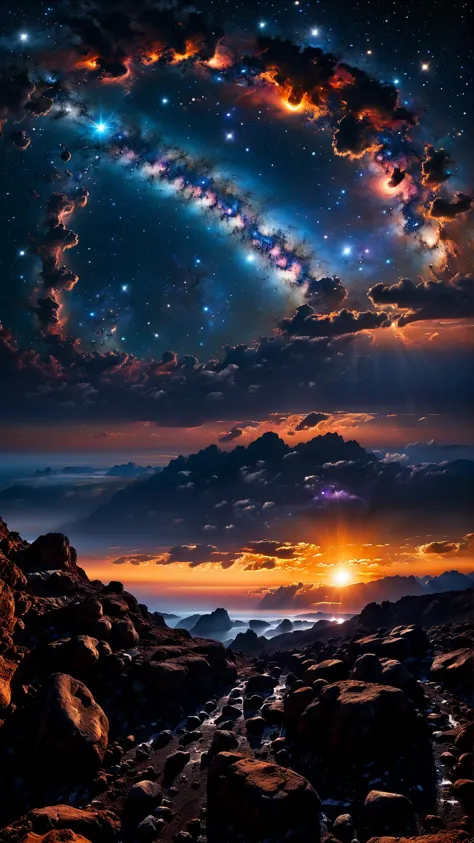 absurdly beautiful and award winning colorful photography of (event horizon black hole:1.10) over (epic hot planet nightscape:1.5) and  surrounded by (extremely magestic space scape:1.10), (pleyades stars:1.10), (Perfect planet:1.20), deep space background, deep depth of field, ultra high detail, ultra HD, Panavision Millennium DXL2 8k, true 4K, high quality photography, concept art, james webb telescope, volumetric light, 4k, Canon EOS R3, smooth, sharp focus, high resolution, award winning photo, <lora:xl_more_art-full_v1:0.9>, <lora:XLadd-detail-xl:0.9>