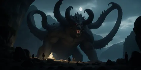 a giant monster with a large mouth standing in a cave