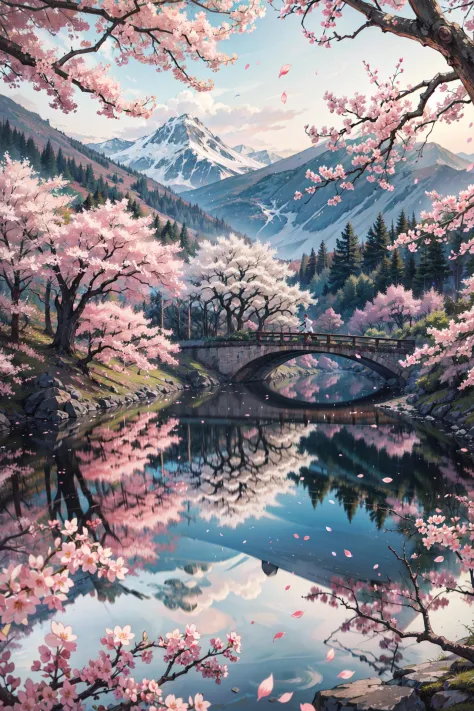 ((best quality, masterpiece, absurbres, super-resolution)) Aesthetic Angle, Beautiful Scenery, (Sakurafubuki:1.3), Cherry Blosso...