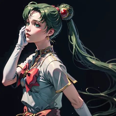 <lora:sailor_moon_v1:0.8><lora:lyn-nvwls-v1:1> green hair, double bun, twintails, parted bangs, circlet, jewelry, earrings, choker, red bow, white gloves, elbow gloves, blue skirt, anime artwork Masterpiece, high quality, score_9, score_8_up, score_7_up, (ultra realistic, 32k, masterpiece:1.2), (high detailed skin:1.1), (high quality:1.1),
((OverallDetail)) Hand, Perfect hand, Detailed hand,<lora:Hand v3 SD1.5:1>