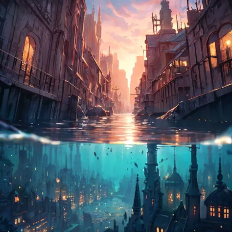 breathtaking quality image, Best quality,  vibrant colors, dramatic light, intricate details, Underwater city, Depth of field, field of view, city in water,  OverallDetail,  <lora:add_detail:0.8>, Best quality, Masterpiece, UHD, ultra high definition, (Enh...