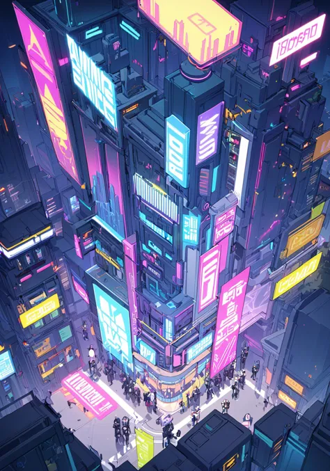 a group of people, city, <lora:wisosdxl:0.6>, wisosdxl, best quality, masterpiece, cyberpunk, isometric scene, anime,