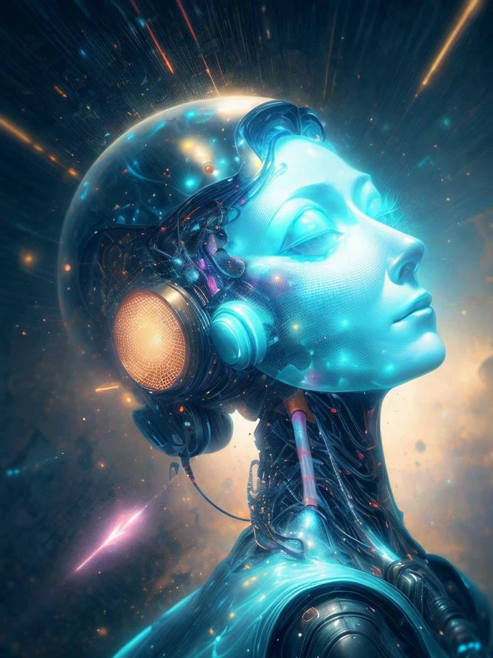 AI의 꿈, 인공지능은 무엇을 꿈꾸는가, 전체상세, 레이저, 별빛, 반투명 피부, (홀로그램:0.5), (NodesTech:0.5), 드림웨이브, 네온 드림, 플라스마테크