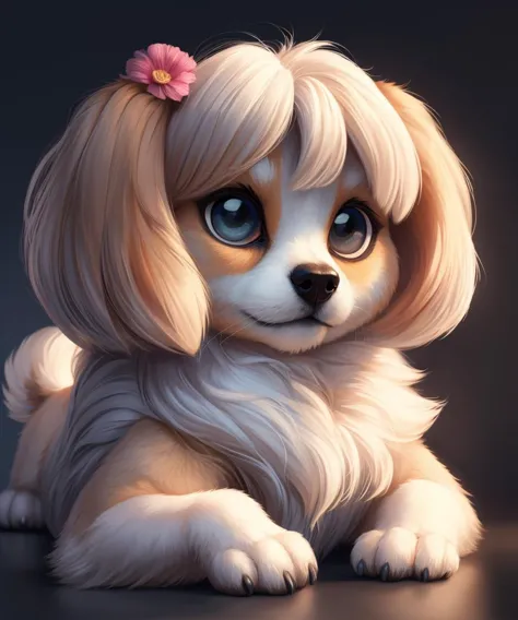 (masterpiece), (best quality), (vibrant light colors), Super Detail, illustration, Maltese Shih Tzu,