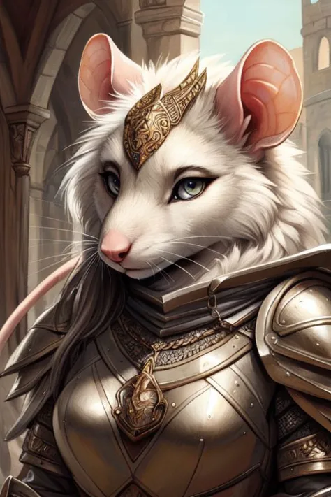 (rat:1.2), (fluffy:1.2), (anthro:1.2), (furry:1.2), female, (armor:1.2), (medieval armor:1.2), (tail:1.2), (detailed eyes:1.3), (pupils:1.2), (detailed face:1.4), (detailed photo:1.4), (detailed fur:1.2), (clear face:1.2), (high quality:1.4), (beautiful artwork:1.4), (sharp:1.1), (e621 post), (posted on e621), (focused photo:1.1), (high resolution:1.4), (fantasy scene), (Traditional Media:1.2), (Amazing Artwork:1.1), (intricate details:1.2), (detailed portrait:1.2), (closeup:1.0)