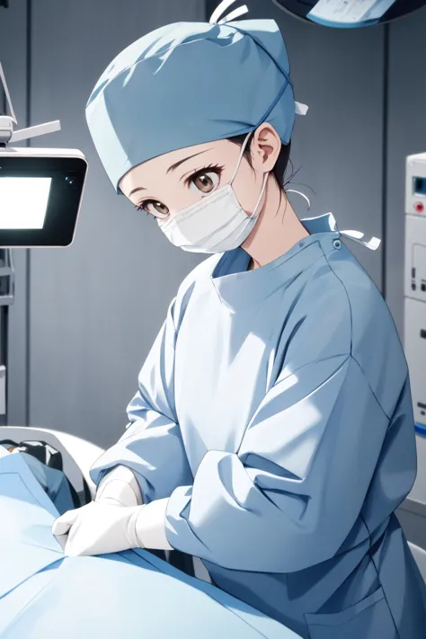 (RAW photo, best quality), 1girl, long sleeve surgical outfit, surgical mask,  surgical gloves, surgical cap,  operating room, overhead surgical light, blurred background, focused
 <lora:ConceptClothingSurgicalOutfit1_1:0.8>,
 <lora:aoi_takamoto_dr_elise_v1_2-000005:1>, aoi takamoto