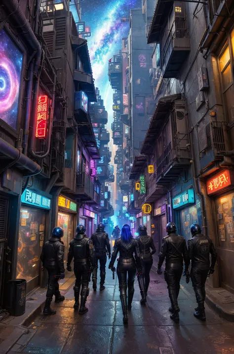 a group of people walking down a street in a city