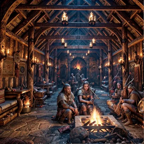 (masterpiece:1.2), (best quality,:1.2), 8k, HDR, ultra detailed, ((photorealistic)), professional light, cinematic lighting, fashion photography, ambient lighting, face lighting, <lora:detail_slider_v4:2>, (DarkFantasy:0.5), a (very small) medieval viking room with one! fireplace, lots of  smoke, dark, primitive furniture, VikInt, <lora:VikingInterior-10:0.6>, epiCPhoto