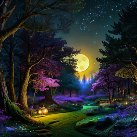 enchanted forest  at night   soft glow from the moon  <lora:FantasyLandscape:0.81> FanLan