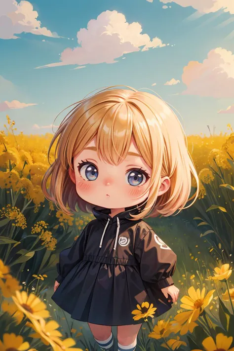 anime girl in a field of flowers