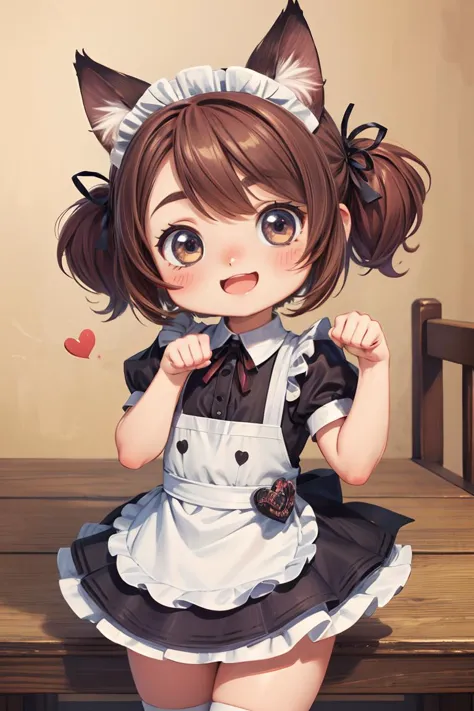 (chibi:1.2),cowboy shot ,realistic, best quality, masterpiece, realistic ,<lora:more_details:0.3>, 1girl, catgirl, paw pose, cute, maid, :D, hearts, fist ,<lora:GoodHands-beta2:1>