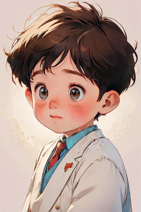 a close up of a cartoon boy with a tie and a suit