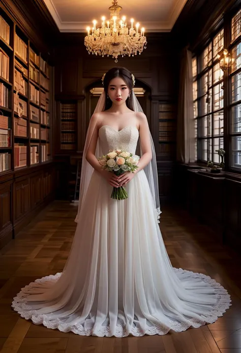 1girl (medium full shot) of (attractive young woman:1.1) bride, japanese with black hair styled in twin-tails, dark brown eyes, ...