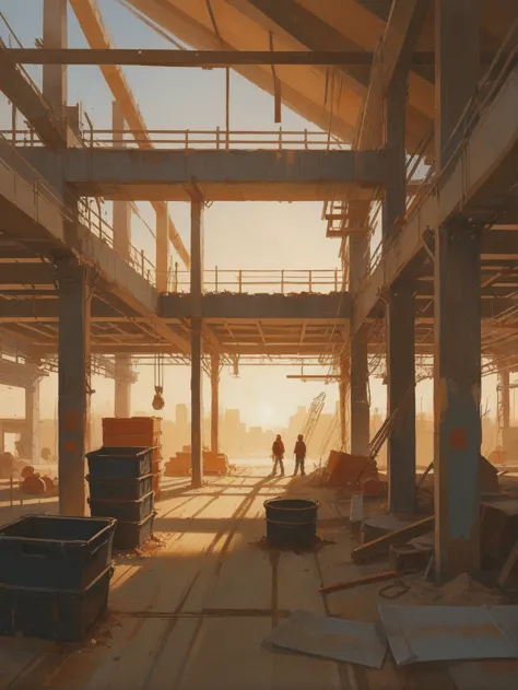 a close up of a construction site with a person walking through it