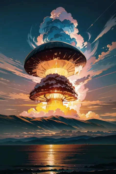 natural lighting, soft lighting, sunlight, HDR (High Dynamic Range), Maximum Clarity And Sharpness, Multi-Layered Textures,
spectacular giant nuclear mushroom cloud,