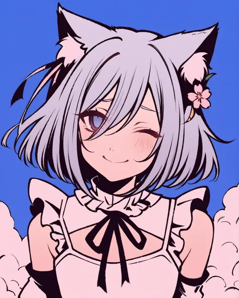 anime girl with gray hair and a cat ears