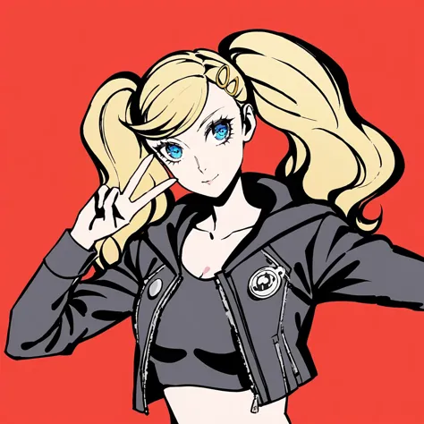 1girl,solo,
high contrast,artist:(Hisato Murasaki:1.3),mika pikazo,migolu, wanke, maccha \(mochancc\),
dsann,solo,blonde hair,long hair,twintails,swept bangs,blue eyes,hairclip,Persona 5 style,
v,Street style jacket, crop top hoodie,
simple background,red background,strong shadows,
(masterpiece,best quality,absurdres),Detailed eyes,Nineteen year old teenage girl,
<lora:dsann_a3b:0.8>, <lora:neg4all_bdsqlsz_xl_V91:1> <lora:DetailedEyes_V3:1> <lora:Hcontrast:0.9>