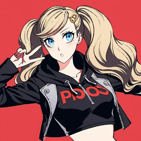 1girl,solo,
high contrast,,artist:(Hisato Murasaki:1.3),mika pikazo,migolu, wanke, maccha \(mochancc\),
dsann,solo,blonde hair,long hair,twintails,swept bangs,blue eyes,hairclip,Persona 5 characters,
v,Street style jacket, crop top hoodie,
simple background,red and black background,strong shadows,
(masterpiece,best quality,absurdres),Detailed eyes,Nineteen year old teenage girl,
<lora:dsann_a3b:0.8>, <lora:neg4all_bdsqlsz_xl_V91:1> <lora:DetailedEyes_V3:1> <lora:Hcontrast:0.9>