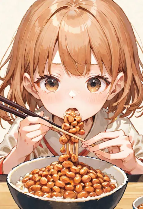 anime girl eating a bowl of food with chopsticks