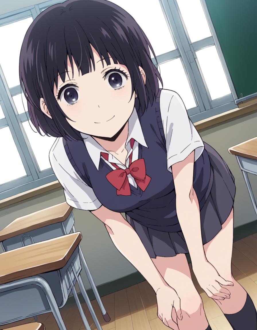 Anime image of a girl in a school uniform bending over - SeaArt AI