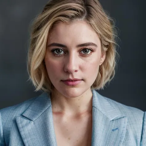 gg1  close up Portrait photo of  woman  in a (suit), intricate, (cloth [light blue]), elegant, sharp focus, photo by greg rutkowski, soft lighting, vibrant colors, masterpiece, ((sky)), detailed face
  <lora:GretaGerwig:.75>  <lora:more_details:0.2>  <lora...